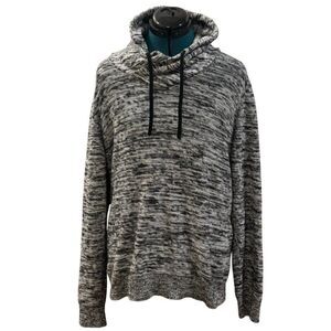 Express Cowl Neck Space-Dye Sweater - Size Medium, Black/White